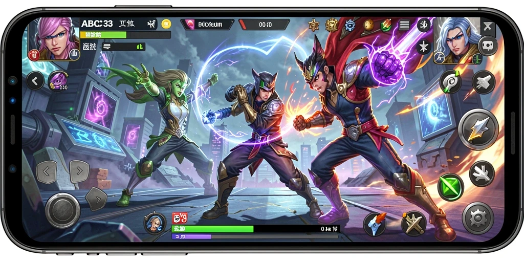 Tangkapan layar utama gameplay ABC33 yang menunjukkan aksi pertarungan seru.