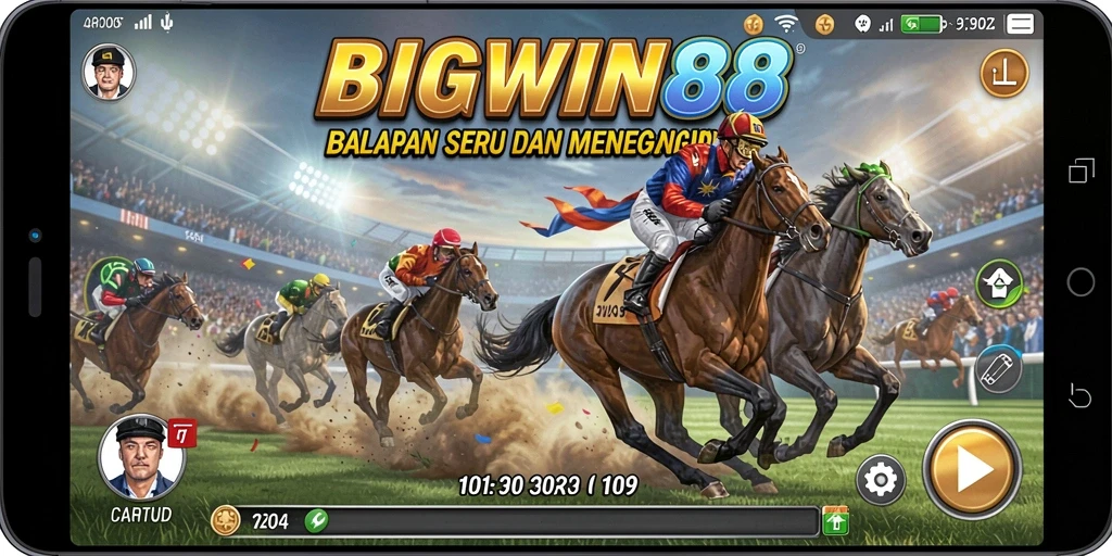 Screenshot gameplay BIGWIN88 dengan aksi balapan mendebarkan.
