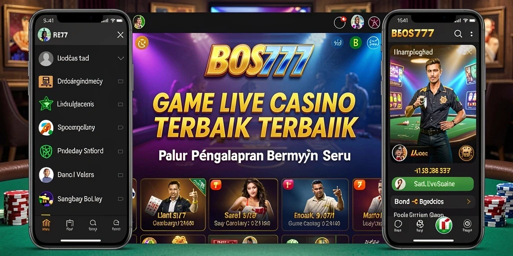 Screenshot gameplay BOS777 menunjukkan dealer profesional dan suasana kasino yang hidup.