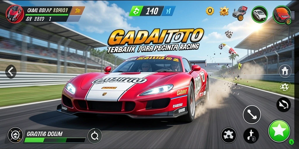 Tampilan gameplay GADAITOTO dengan lintasan balap yang menegangkan.