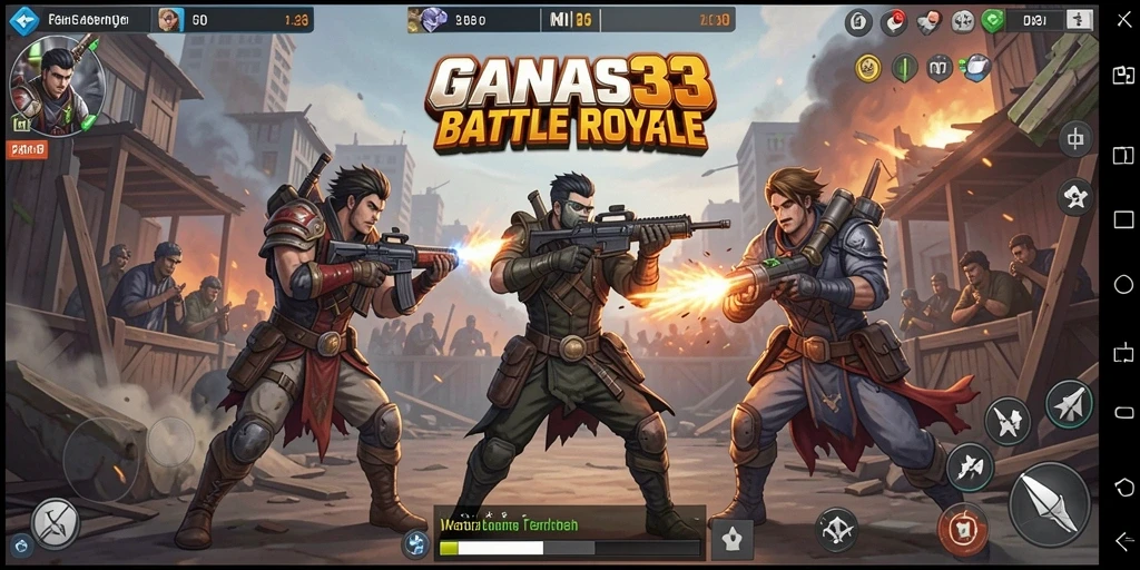 Screenshot GANAS33 menampilkan aksi mendebarkan dalam game Battle Royale.