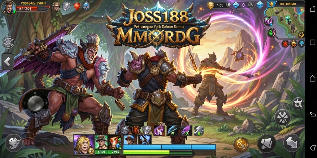 Tangkapan layar gameplay JOSS188 yang menampilkan pertarungan epik dalam MMORPG.