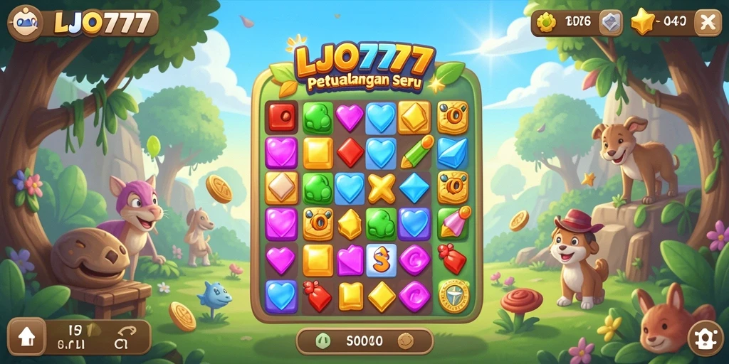 Screenshot gameplay LJO777 menampilkan aksi Match-3 yang seru dan menantang.