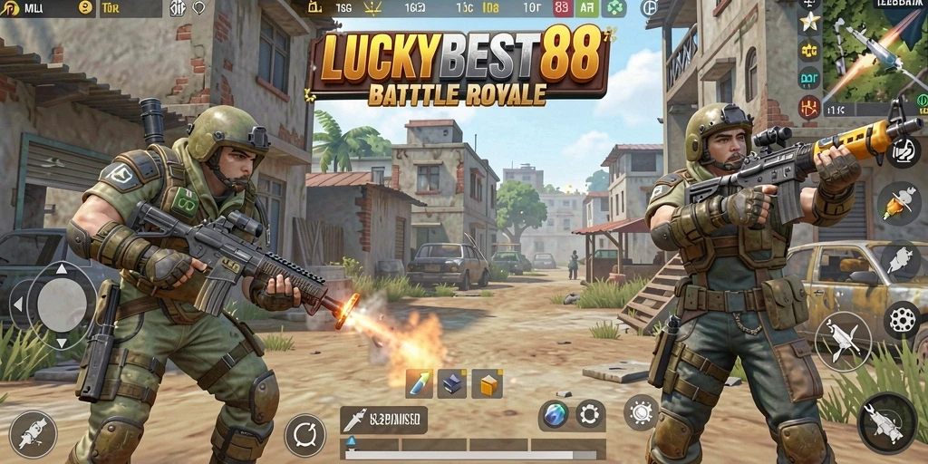 Gameplay LUCKYBEST88 yang penuh aksi di arena pertempuran.