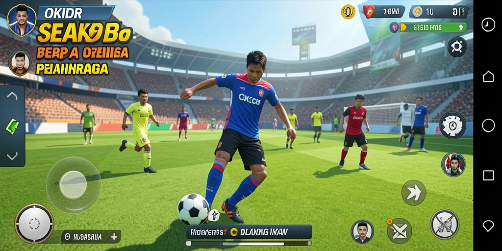Screenshot gameplay OKIDR yang menampilkan aksi sepak bola yang seru.