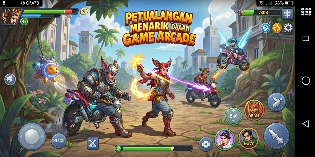 Screenshot ORA78 menampilkan gameplay seru dengan grafik berwarna-warni.