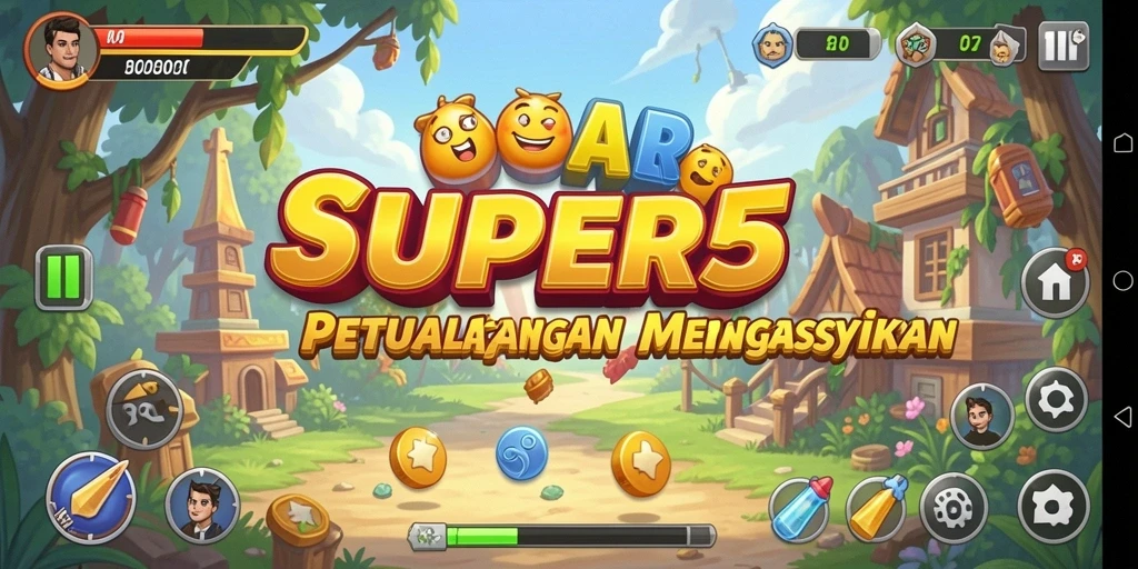 Tangkapan layar SUPER5 menampilkan gameplay seru dan menantang di level yang berbeda.