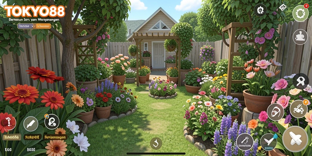Tampilan menarik dari gameplay berkebun di TOKYO88.