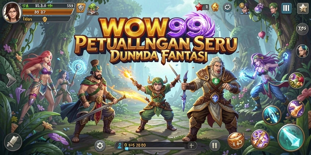 Screenshot gameplay WOW99 menampilkan karakter menjelajahi dunia petualangan.